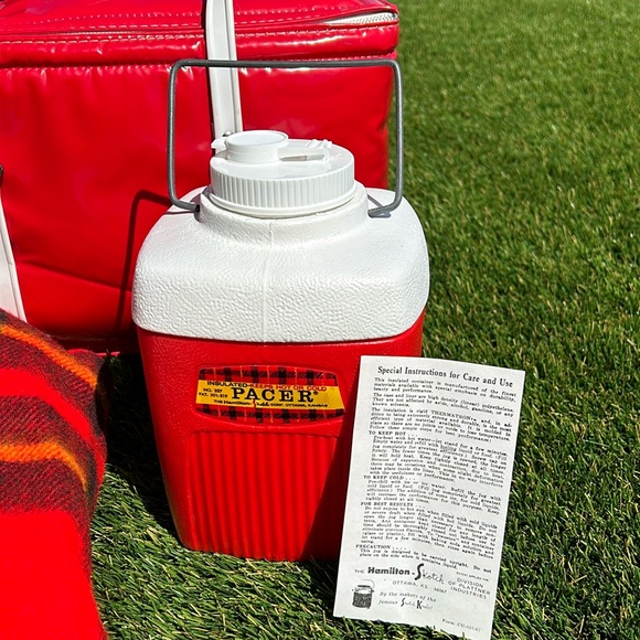 Vintage Picnic Set with Faribault Blanket, Hamilton-Skotch Thermos, and Basket - Picture 8 of 16